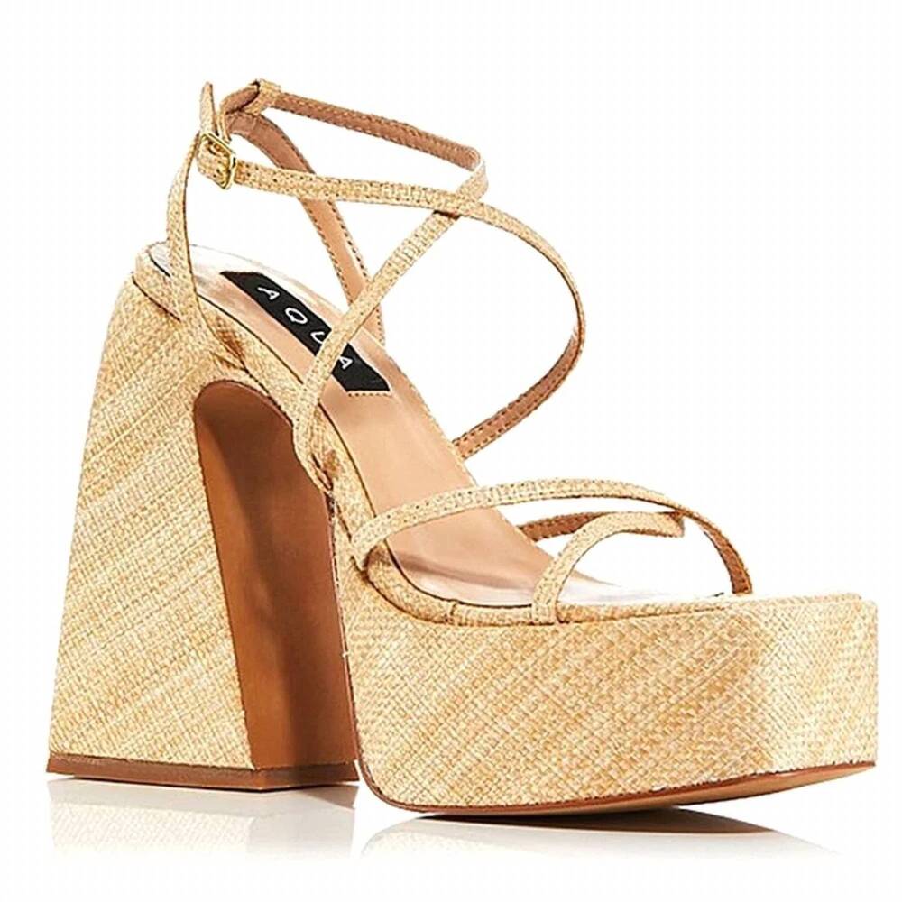 NEW AQUA women's chanc strappy platform high heel sandals in tan